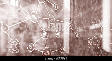 Digital concept internet of things information and telecommunication technology. Mixed media. Stock Photo