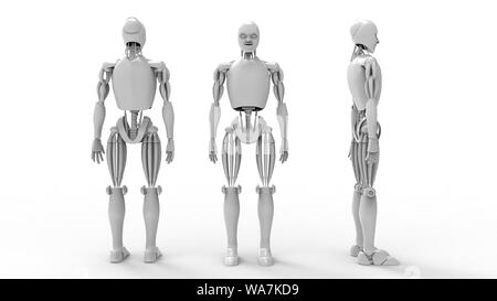 3D rendering of multiple views of a human robot isolated in white studio background Stock Photo