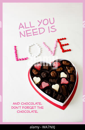 A box of chocolate shows what is really important this valentines day.. love... and chocolate Stock Photo