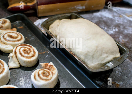 making bread and sweet rolls at home Stock Photo