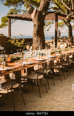 Elegant table set up for wedding reception Stock Photo