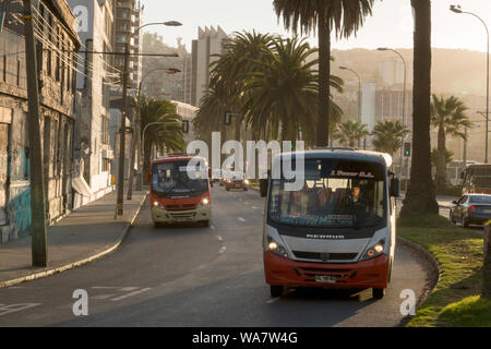 Buses in Valparaiso, Chile, South America Stock Photo