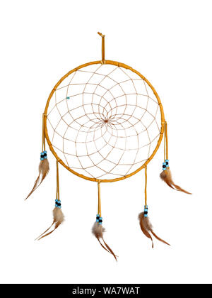 Native american handmade dreamcatcher, isolated on white background Stock Photo