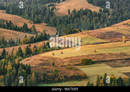 Beautiful autumn landscape in the mountain village in Ukraine Stock Photo