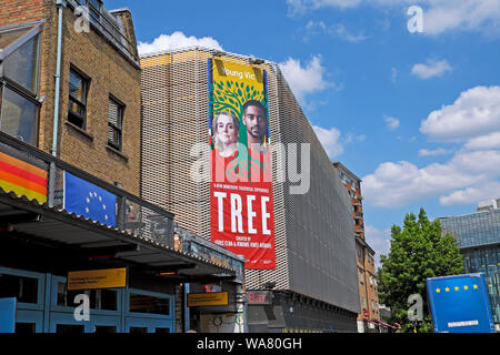 Exterior view of the Young Vic Theatre in Lambeth July 2019 with billboard poster for the play Tree in South London SE1 England UK    KATHY DEWITT Stock Photo