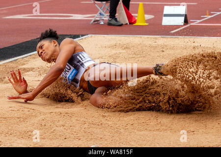 Abigail Irozuru of Great Britain in action during the women's long jump, during the Birmingham 2019 Müller Grand Prix, at the Alexander Stadium, Birmingham, England. Stock Photo