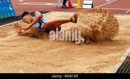 Abigail Irozuru of Great Britain in action during the women's long jump, during the Birmingham 2019 Müller Grand Prix, at the Alexander Stadium, Birmingham, England. Stock Photo