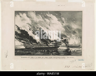 Burning of the U.S. ship of the line Pennsylvania, 140 guns : and other vessels, at the Gosport Navy Yard, Norfolk, Va. on the night of April 20th 1861 Stock Photo