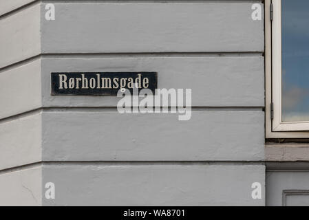 Street sign on the wall of a famous gallery street in Copenhagen, August 16, 2019 Stock Photo