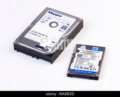 3.5" and 2.5" computer hard drives Stock Photo