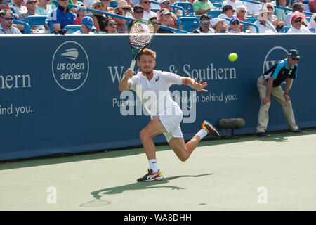 Cincinnati, OH, USA. 18th Aug, 2019. Western and Southern Open Tennis, Cincinnati, OH; August 10-19, 2019. David Goffin in action against Daniil Medvedev during the Western and Southern Open Tennis tournament played in Cincinnati, OH. Medvedev won 7-6 6-4. August 18, 2019. Photo by Wally Nell/ZUMAPress Credit: Wally Nell/ZUMA Wire/Alamy Live News