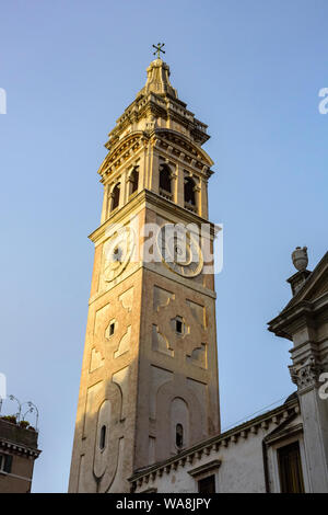 The tower of the church of Santa Maria Formosa, at the Campo Santa Maria Formosa square, Venice, Italy Stock Photo