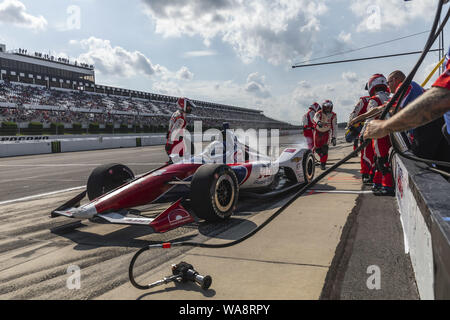 Long Pond, Pennsylvania, USA. 18th Aug, 2019. TONY KANAAN (14) of Salvador, Brazil brings his car in for service during the ABC Supply 500 at Pocono Raceway in Long Pond Pennsylvania. (Credit Image: © Colin J Mayr Grindstone Media/ASP) Stock Photo