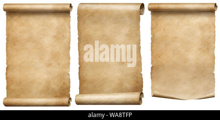 Vintage papers or parchment scrolls set isolated on white Stock Photo