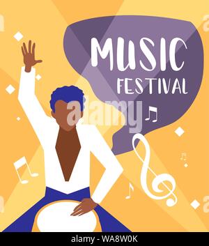 music festival poster with man playing bongo drum vector illustration design Stock Vector