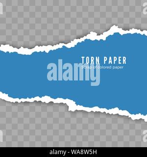 Scrap of torn white paper with shadow. Damaged cardboard borders. Vector illustration isolated on transparent background Stock Vector