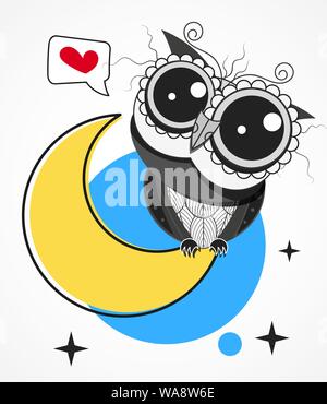 Colorful Owl On The Night Moon Vector Illustration Stock Vector