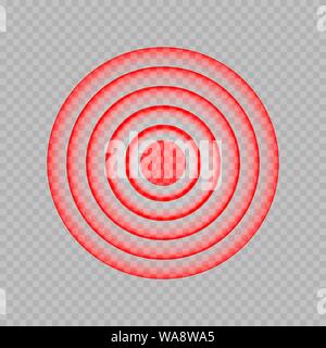 Template of red painful target spot. Pain circles. Sonar waves. Red rings of pain to indicate localization of ache. Vector illustration Stock Vector