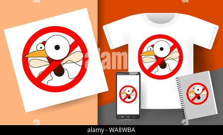 Mosquito Warning Prohibited Sign. Anti Mosquitoes, Insect Control Vector Symbol. Stop And Control Mosquito Vector Illustration Stock Vector