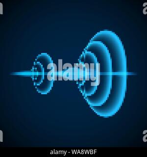 Abstract digital sound wave. Radial sonar waves. Sine wave on dark background. Vector illustration Stock Vector