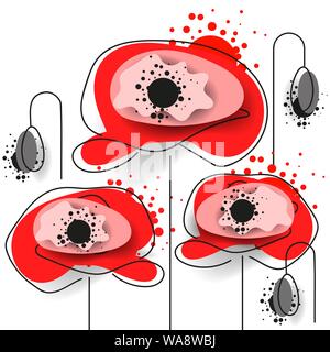 Poppy - Poppy Appeal. Modern Paper Design Isolated On White. Decorative Vector Flower For Remembrance Day, Memorial Day, Anzac Day In New Zealand, Aus Stock Vector