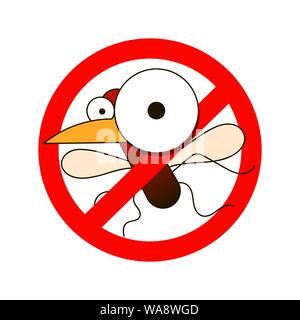 Mosquito Warning Prohibited Sign. Anti Mosquitoes, Insect Control Vector Symbol. Stop And Control Mosquito Vector Illustration Stock Vector