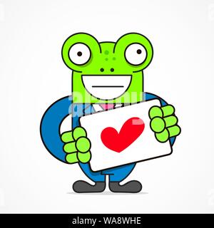 Saint Valentines Concept. Young Smiling Character Holding A Big Heart. Declaration Of Love. Flat Editable Vector Illustration, Clip Art Stock Vector