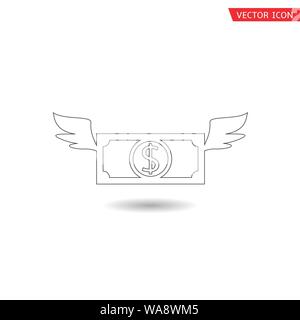 Flying dollar icon. Dollar banknote with wings symbol, Vector Stock ...