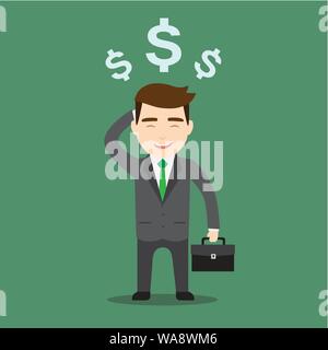 A businessman thinking in money. Vector illustration Stock Vector