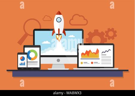 Devices data business analysis. Vector illustration Stock Vector