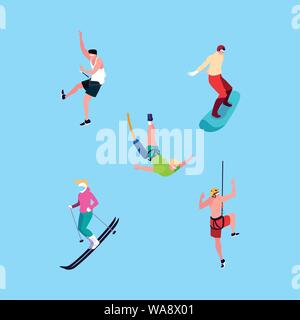 group of people practicing sports extreme vector illustration design ...