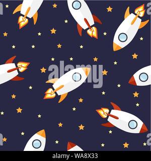 Vector seamless pattern with rocket. Space background. Stock Vector