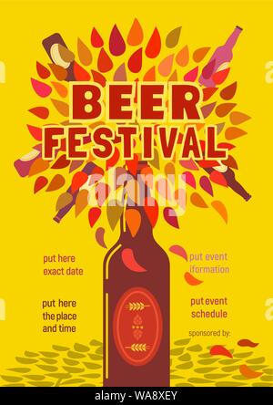 Beer fest hand drawn flat color vector poster template Stock Vector