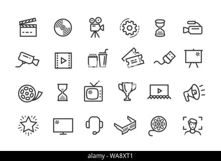 Cinema, movie line icons set. Collection vector black outline logo for mobile apps web or site design Stock Vector