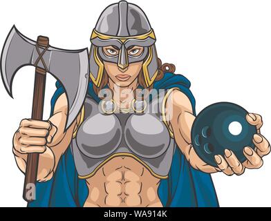 Viking Trojan Celtic Knight Bowling Warrior Woman Stock Vector