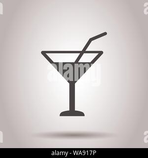 Alcohol cocktail icon in flat style. Drink glass vector illustration on isolated background. Martini liquid business concept. Stock Vector