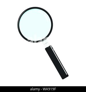 Flat style black metal magnifying glass icon, Search loupe with black handle isolated on white background. Stock Vector