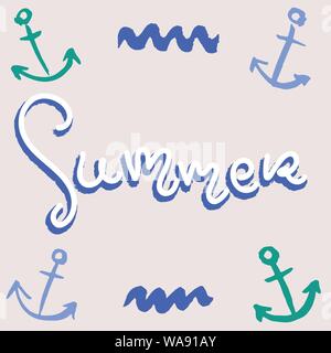 Summer fun font text in cute letters. Inspirational phrase for decoration template. Customized font for logo, label, poster, postcard. Stock Vector