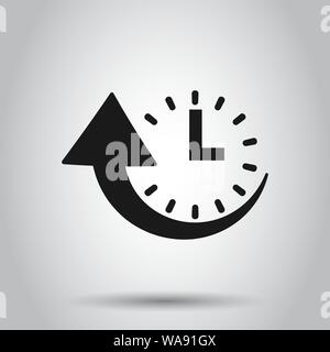 Downtime icon in flat style. Uptime vector illustration on isolated background. Clock business concept. Stock Vector
