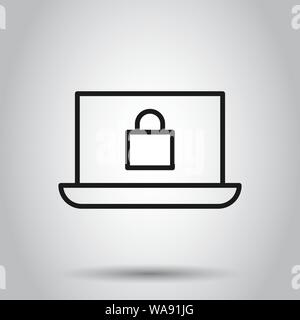 Cyber security icon in flat style. Padlock locked vector illustration on isolated background. Laptop business concept. Stock Vector