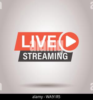 Live video icon in flat style. Streaming tv vector illustration on isolated background. Broadcast business concept. Stock Vector