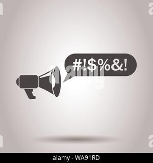 Shout speech bubble with megaphone icon in flat style. Complain vector illustration on isolated background. Angry emotion business concept. Stock Vector