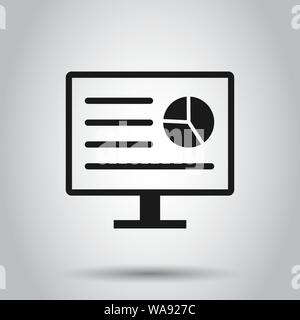 Analytic monitor icon in flat style. Diagram vector illustration on isolated background. Statistic business concept. Stock Vector