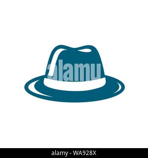 Blue Fedora Hat Illustration. Retro Icon Logo Illustration Design - Vector Stock Vector