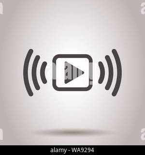 Play button icon in flat style. Media player vector illustration on ...