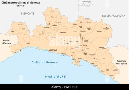 administrative and political map of the metropolitan city of Genoa in the region of Liguria Italy Stock Vector