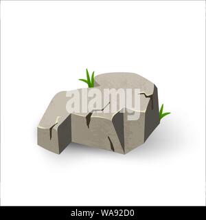 Stone in style cartoon. Different boulders. Element gray granite mountains. Vector illustration on white isolated Stock Vector