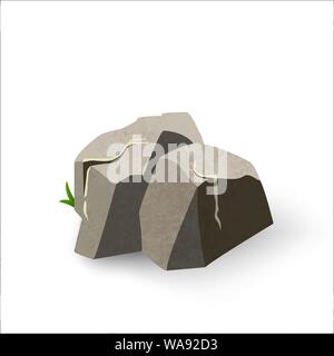 Stone in style cartoon. Different boulders. Element gray granite mountains. Vector illustration on white isolated Stock Vector