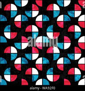 blue white red polygons on a black background grunge effect seamless geometric background Stock Vector