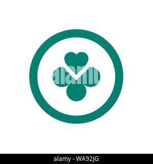 Circle With Clover Leaf and Heart Symbol, Vector Logo Icon Stock Vector